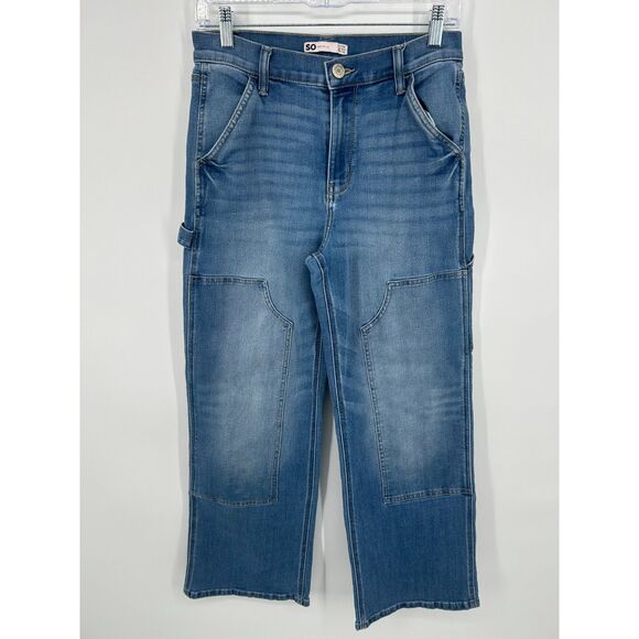 Vintage SO High Rise Wide Leg Carpenter Jeans Cropped Size 27 Stretch Y2K - Picture 1 of 7